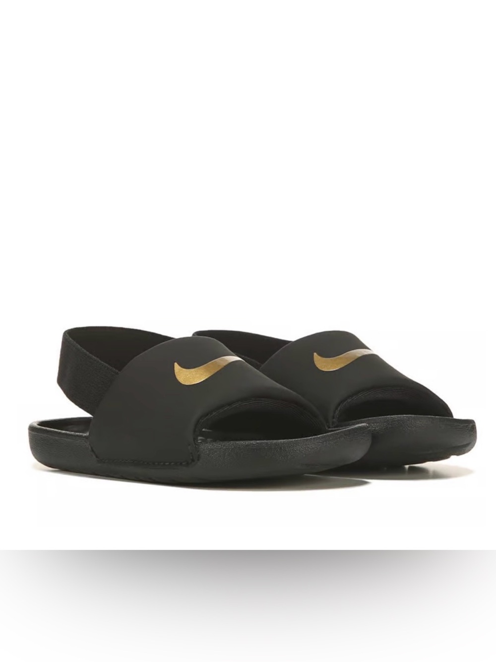 Nike Toddler Kawa Black Slides with Gold Swoosh Accent
